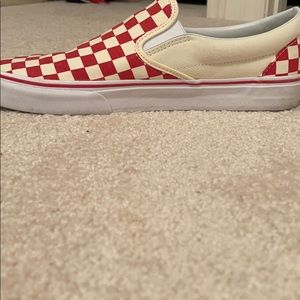 Men’s red checkered slip on vans 10.5